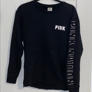 Black VS PINK frayed logo crewneck